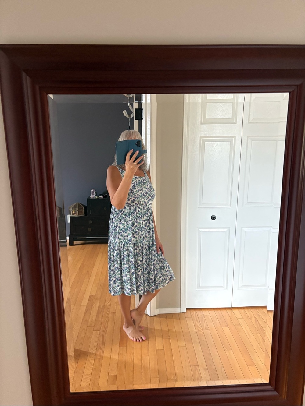 Blue Sky Blue & Green Floral Midi Dress